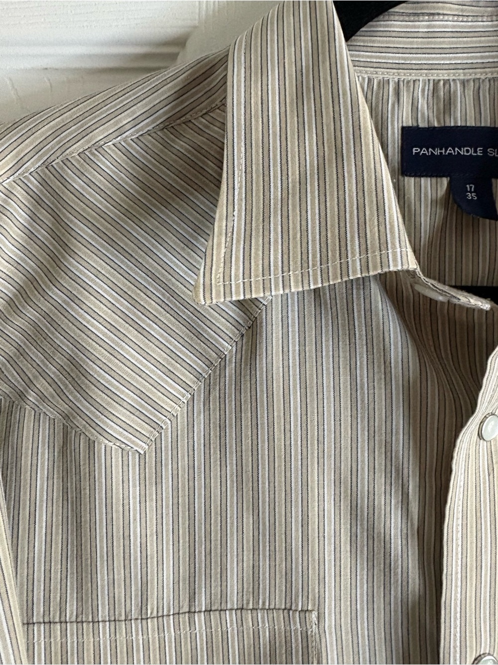 Panhandle Slim Beige Striped Western Button-Up Shirt - Picture 9 of 16